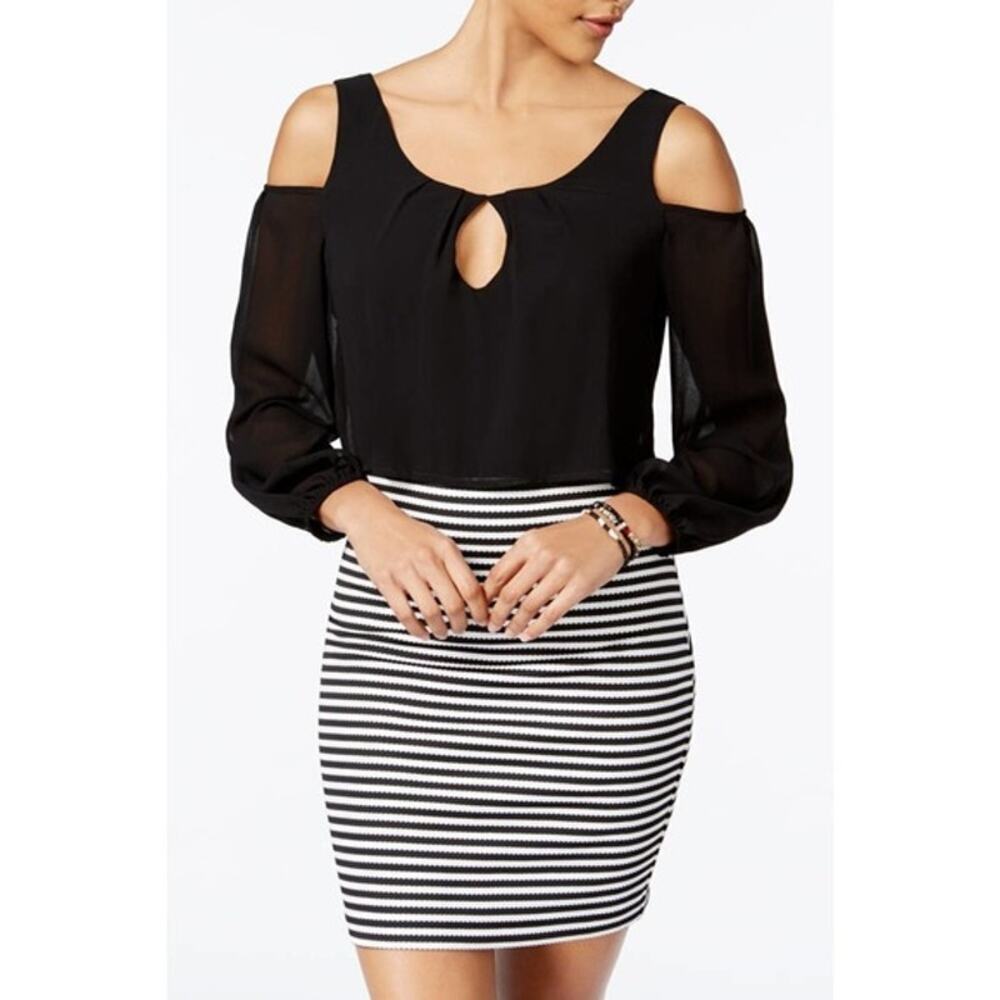 Emerald Sundae Cold Shoulder Striped Dress Party Cocktail Juniors Medium